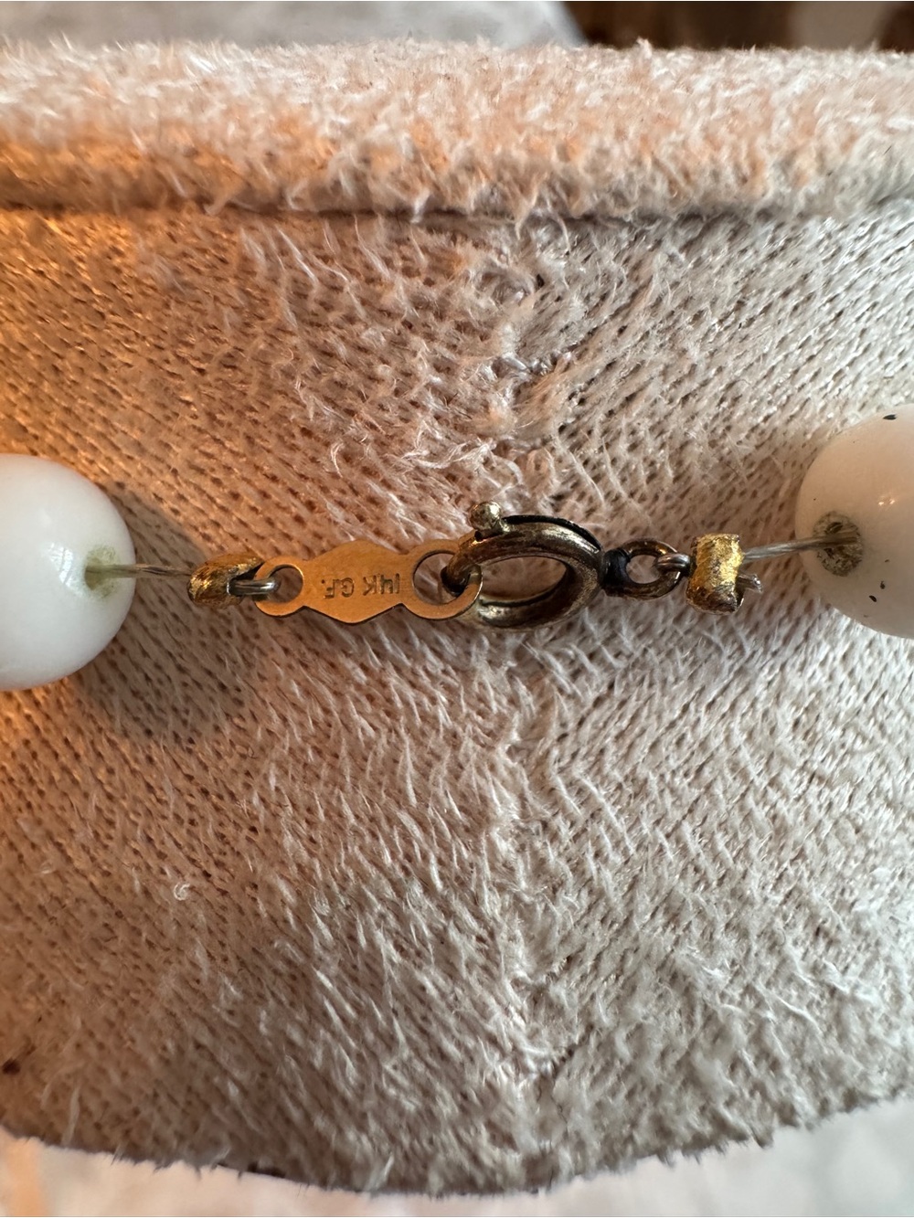Vintage Mint Green and White Stone Beaded Necklace with Subtle Gold Accents - Picture 6 of 7